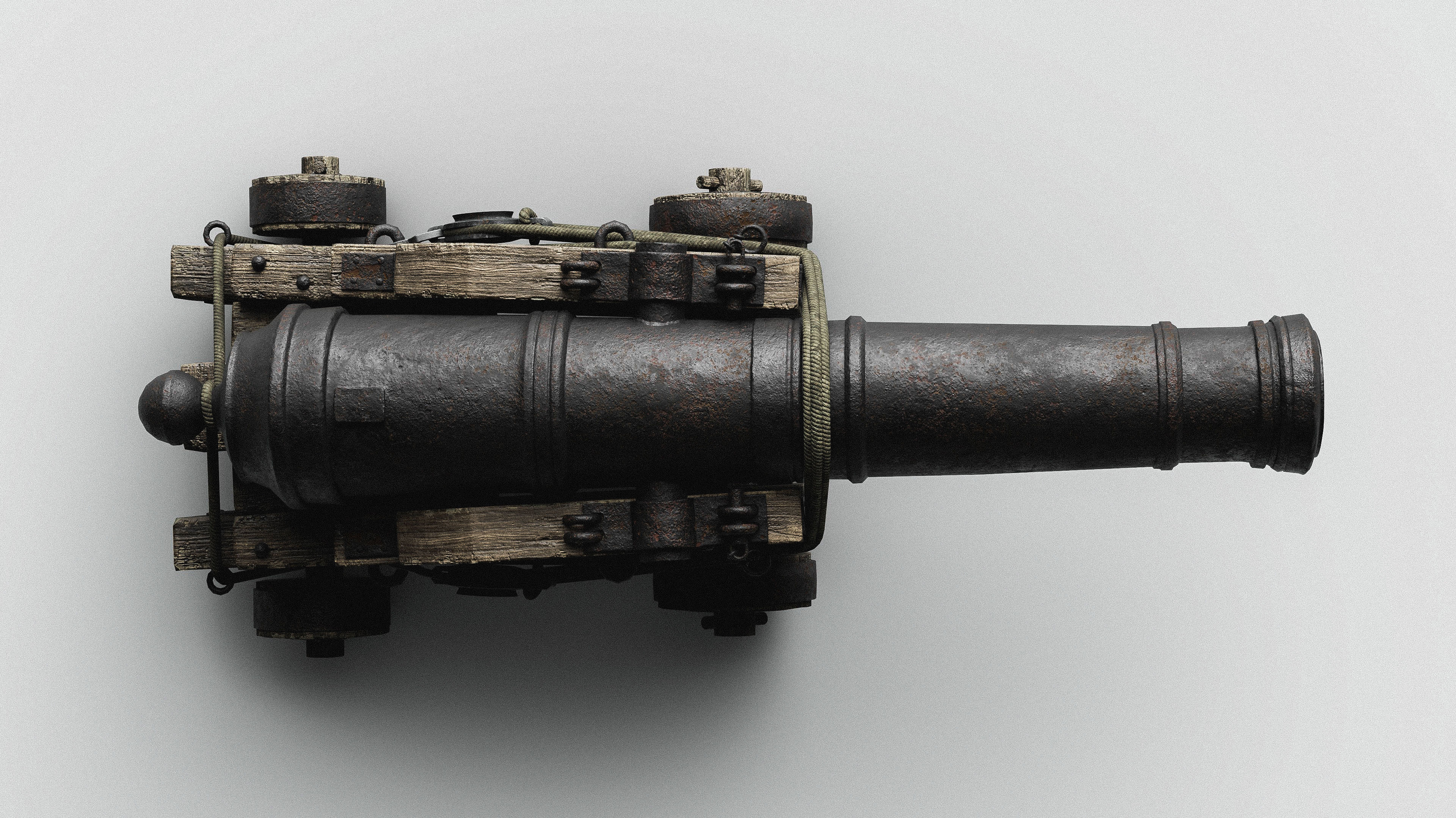 Realistic Old Naval Cannon 3D Model Low-poly 3D model_2