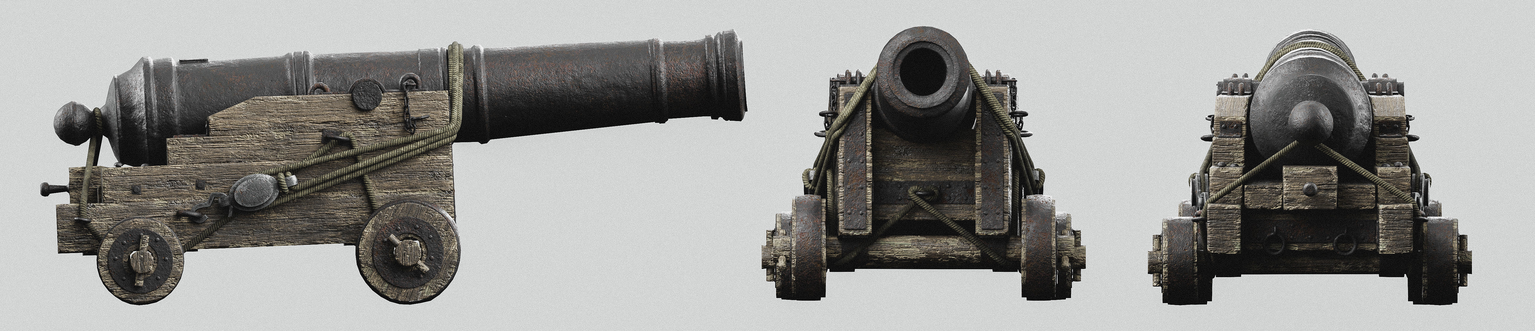 Realistic Old Naval Cannon 3D Model Low-poly 3D model_4