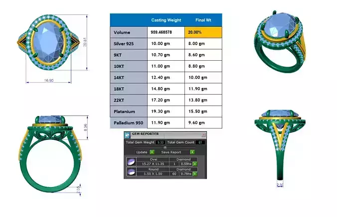 Oval Gem-Stone Halo Ring