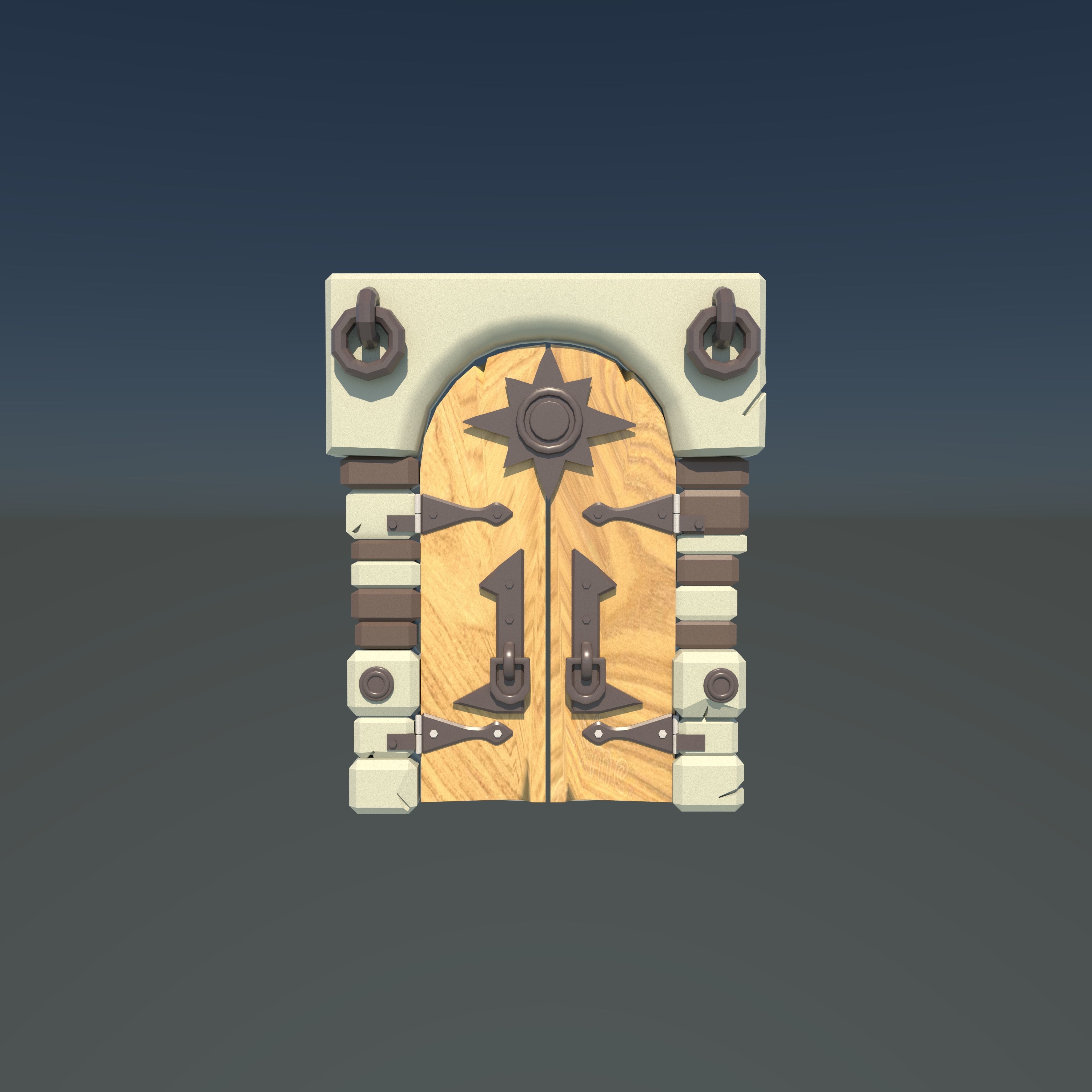 wooden door Low-poly 3D model_3