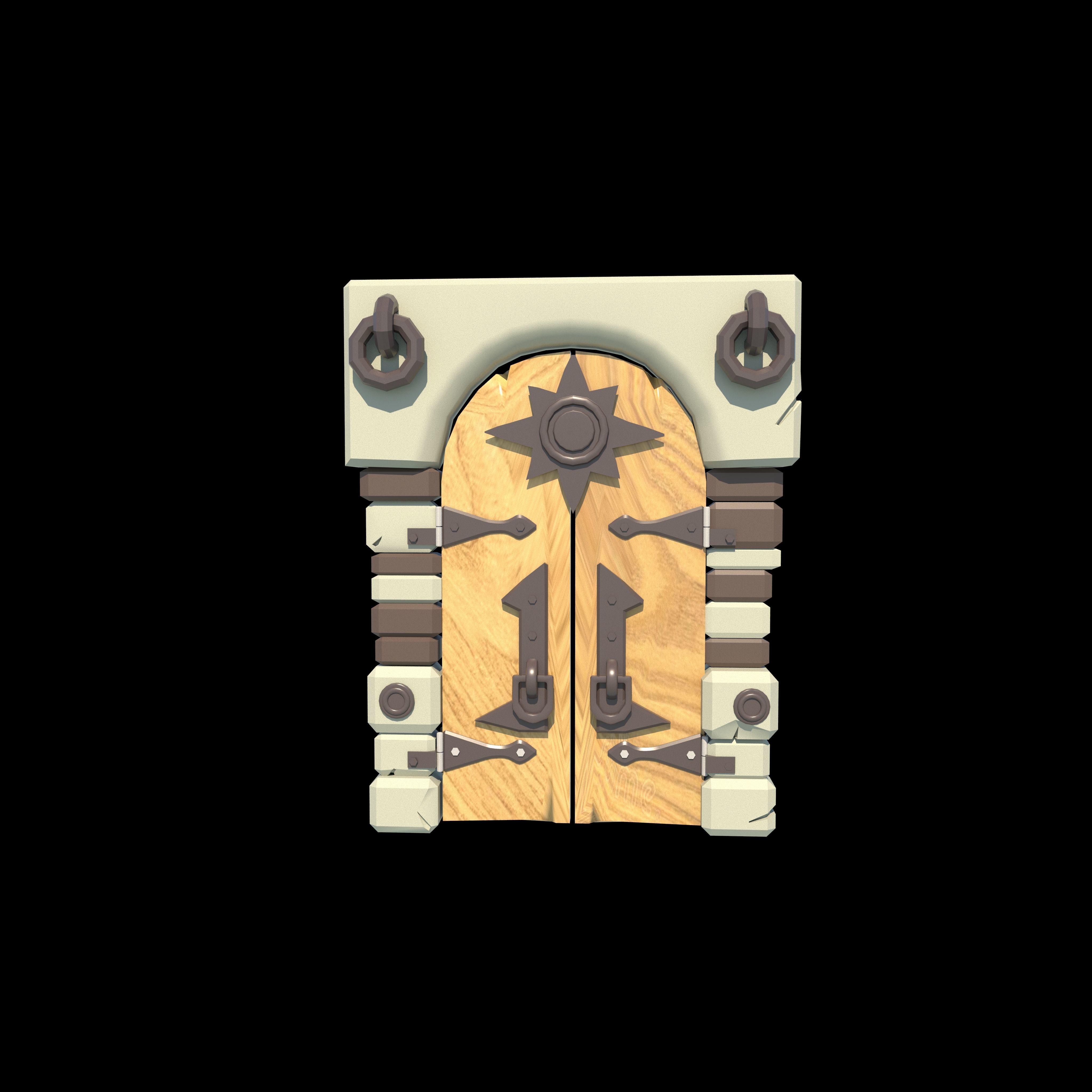 wooden door Low-poly 3D model_2