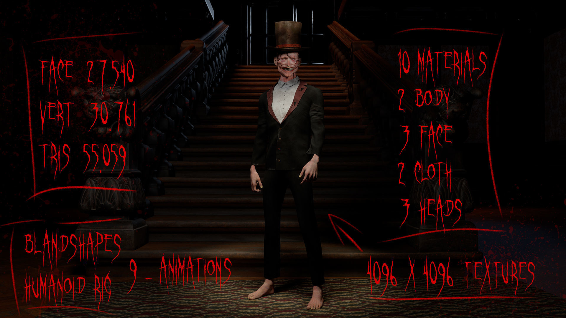 The Terrible man game character for Horror games Low-poly 3D model_2