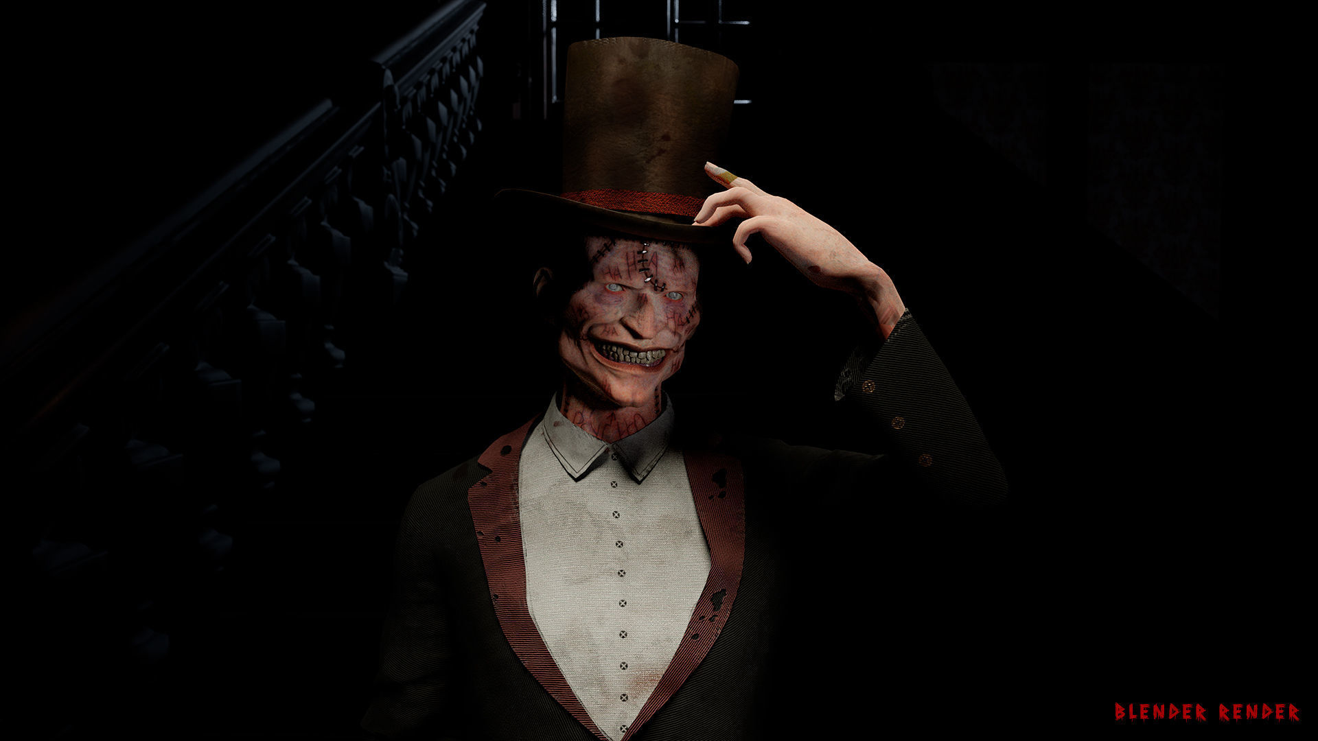 The Terrible man game character for Horror games Low-poly 3D model_5