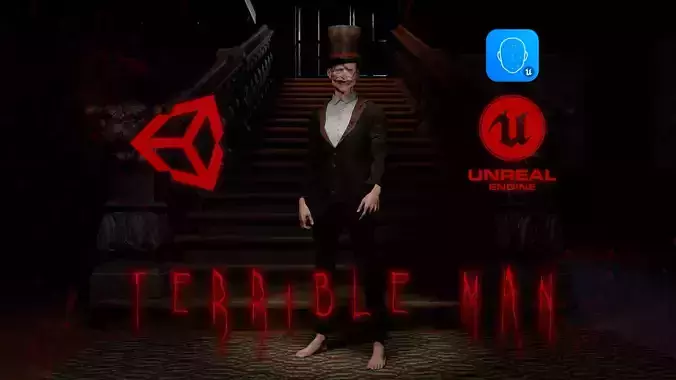 The Terrible man game character for Horror games Low-poly 3D model