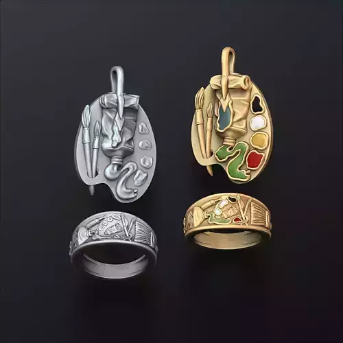 Painting Palette Ring Pendant set