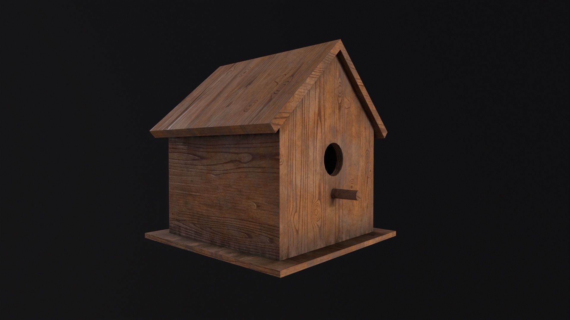 Wooden Birdhouse Low-poly 3D model_4