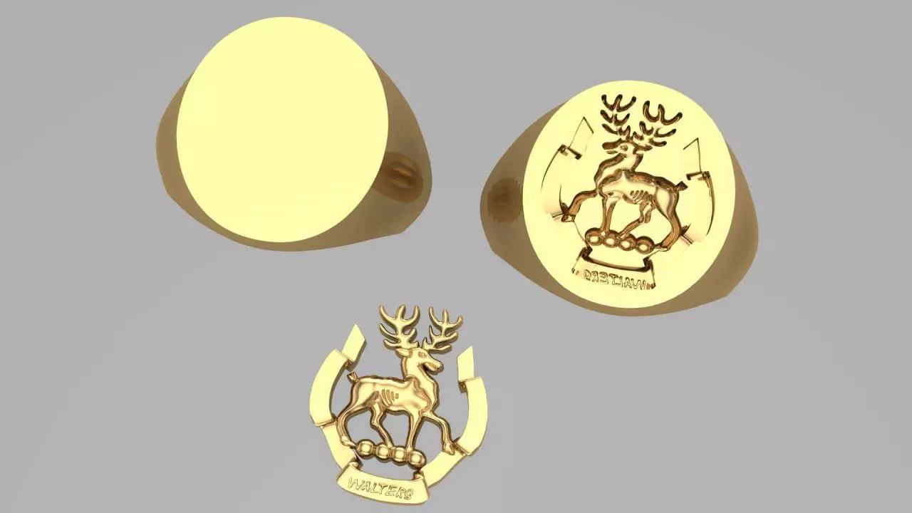 deer seal ring with base signet and walters letters 3D print model_0