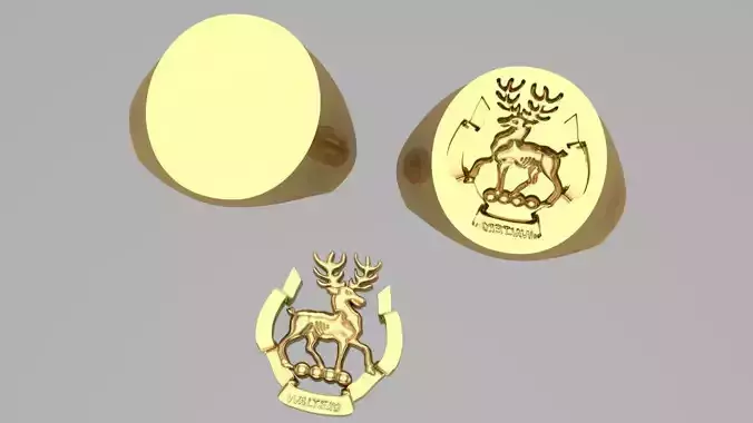 deer seal ring with base signet and walters letters 3D print model