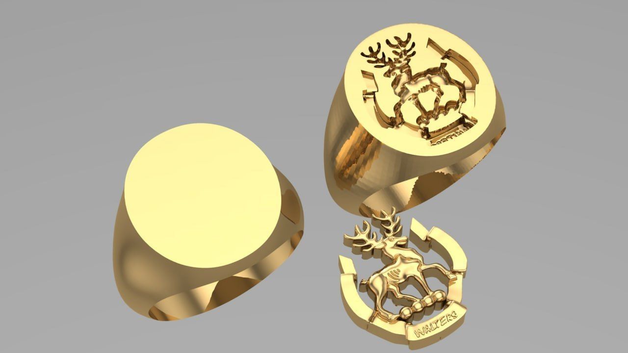 deer seal ring with base signet and walters letters 3D print model_1