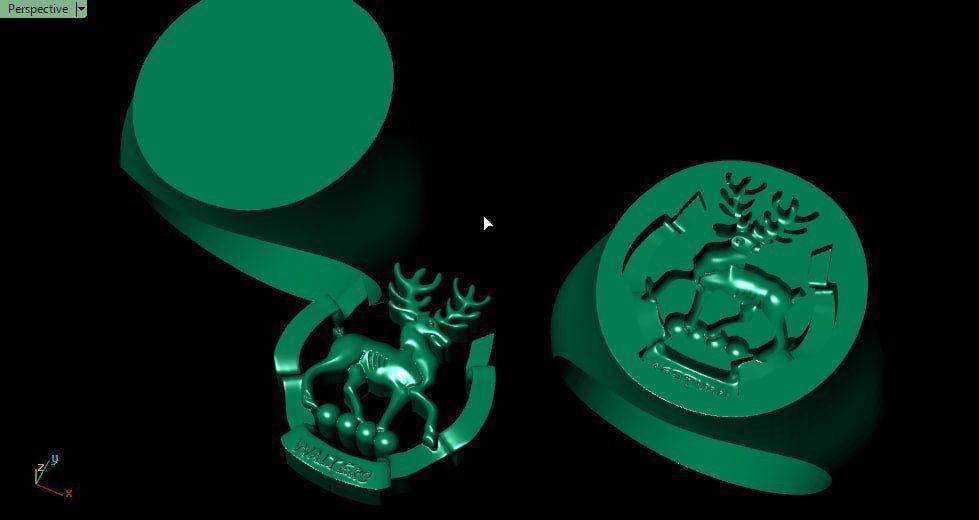 deer seal ring with base signet and walters letters 3D print model_2