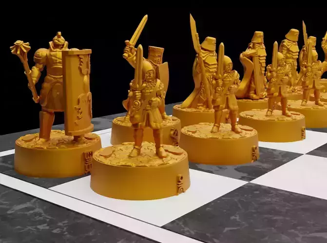 Knight Crusader Paladin Chess Set - 6 Different Chess Pieces 3D print model