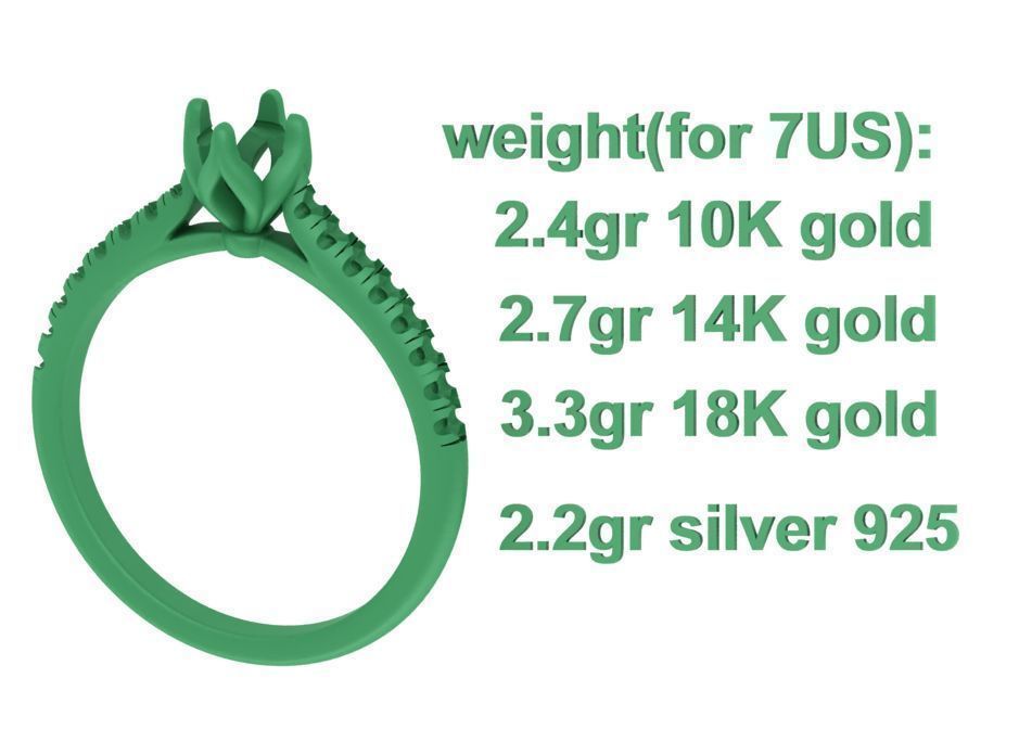 Promise Solitaire Ring French Pave Setting 3Dprint model 3D print model_8