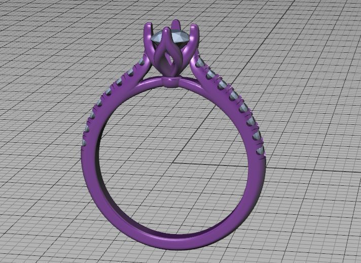 Promise Solitaire Ring French Pave Setting 3Dprint model 3D print model_32
