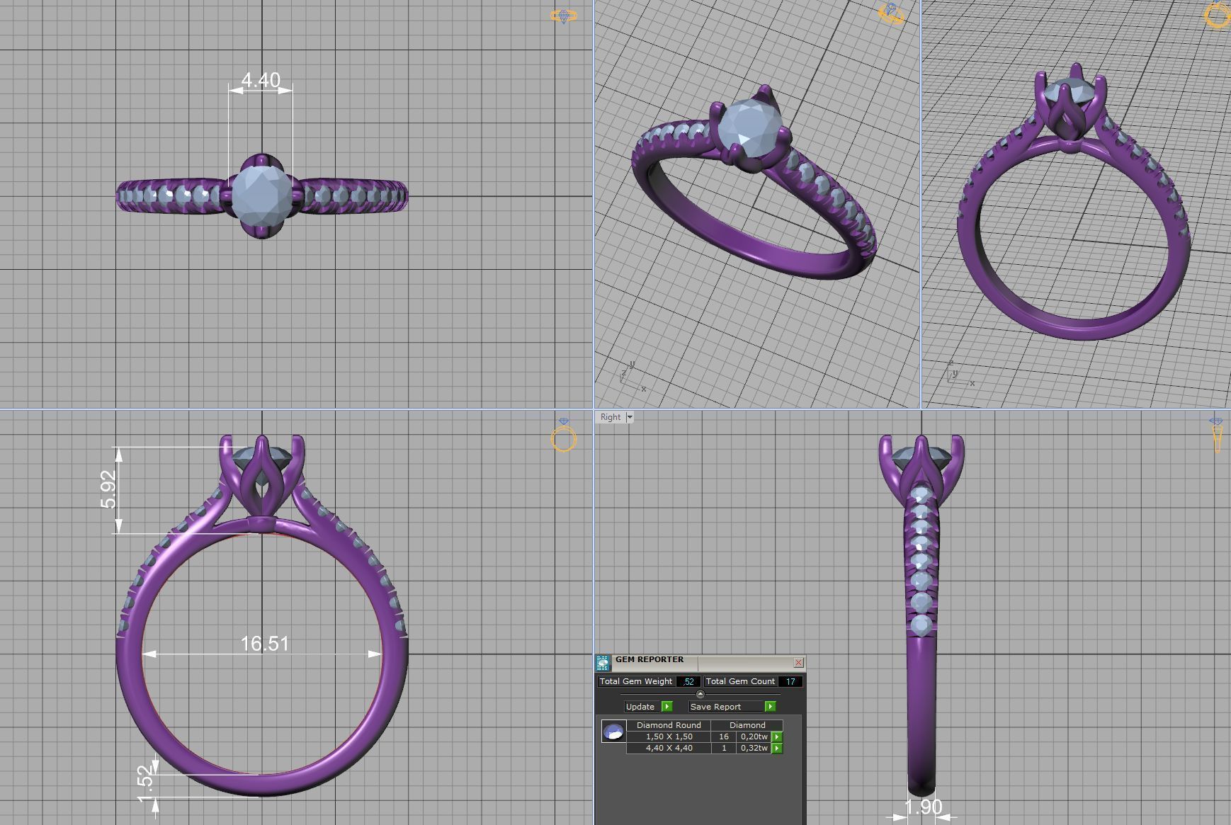 Promise Solitaire Ring French Pave Setting 3Dprint model 3D print model_5