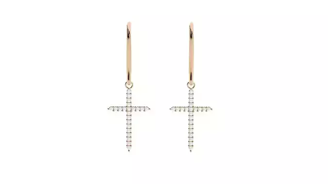 Jesus Holy Cross Diamond Drop Earrings 3dm stl renders details