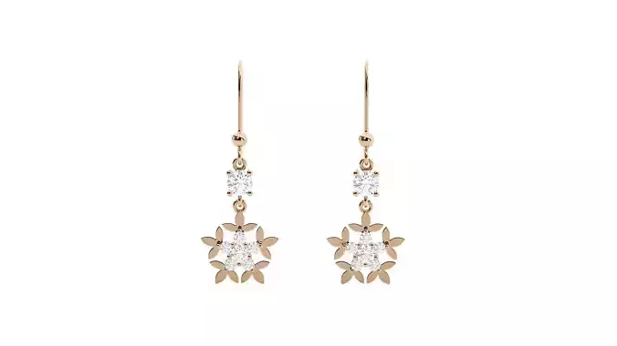 Flower Diamond Drop Earrings 3dm stl renders details 3D print model