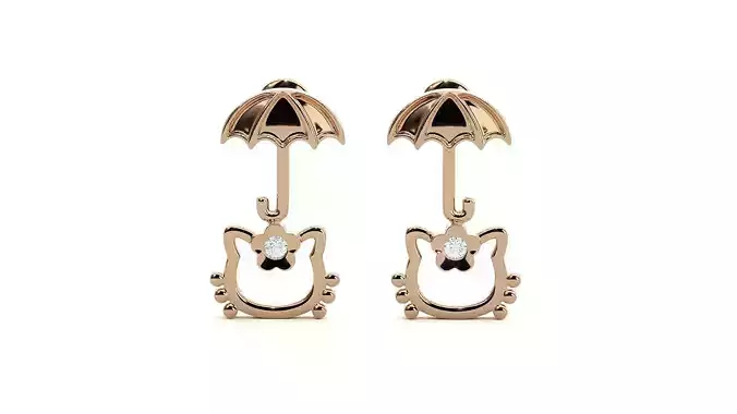 Frog With Umbrella Solitaire Diamond Drop Earrings 3dm stl