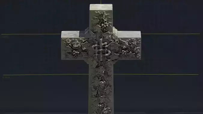 Photogrammetry Gravestone Cross with Grapevine decoration