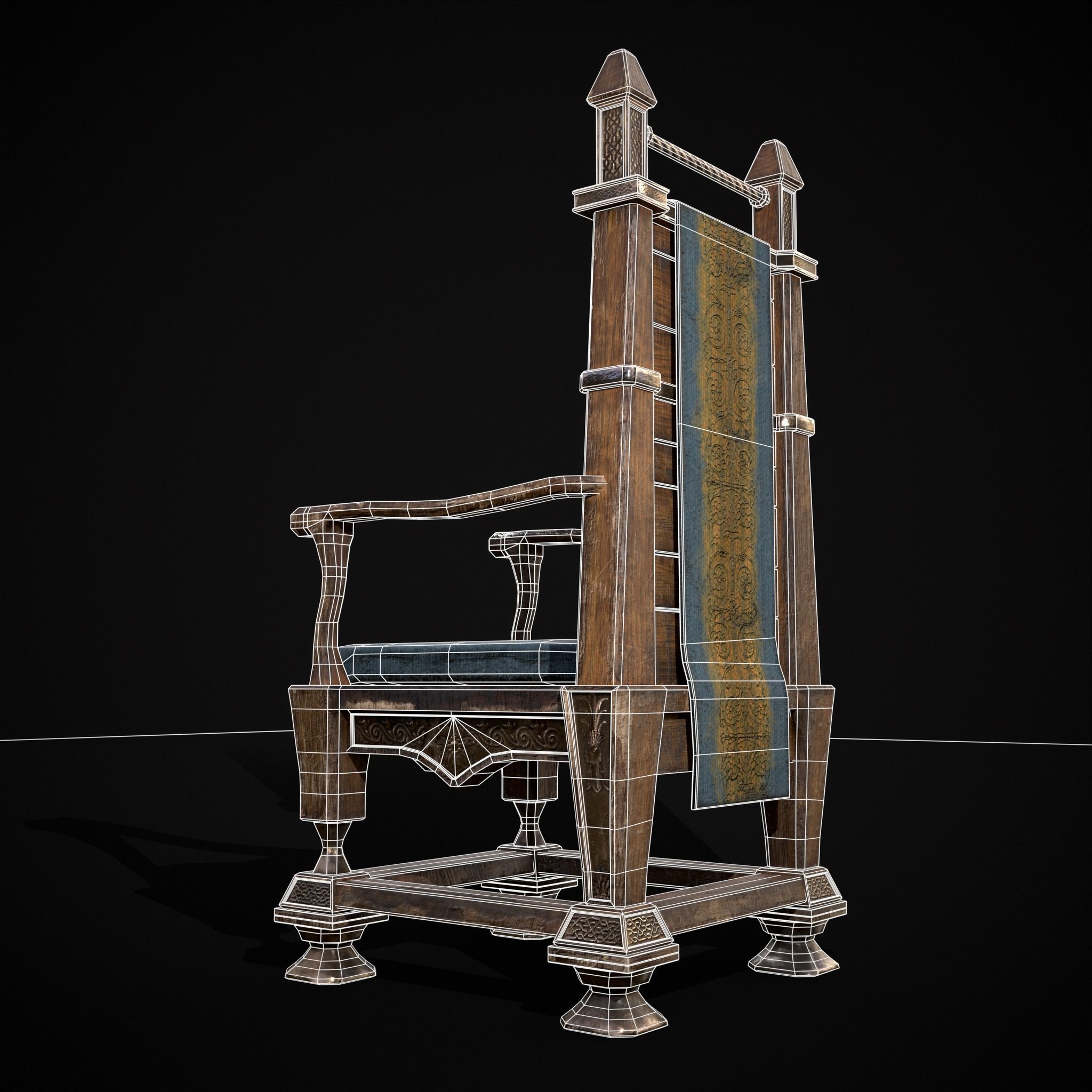 Regal Hardwood Chair Low-poly 3D model_12