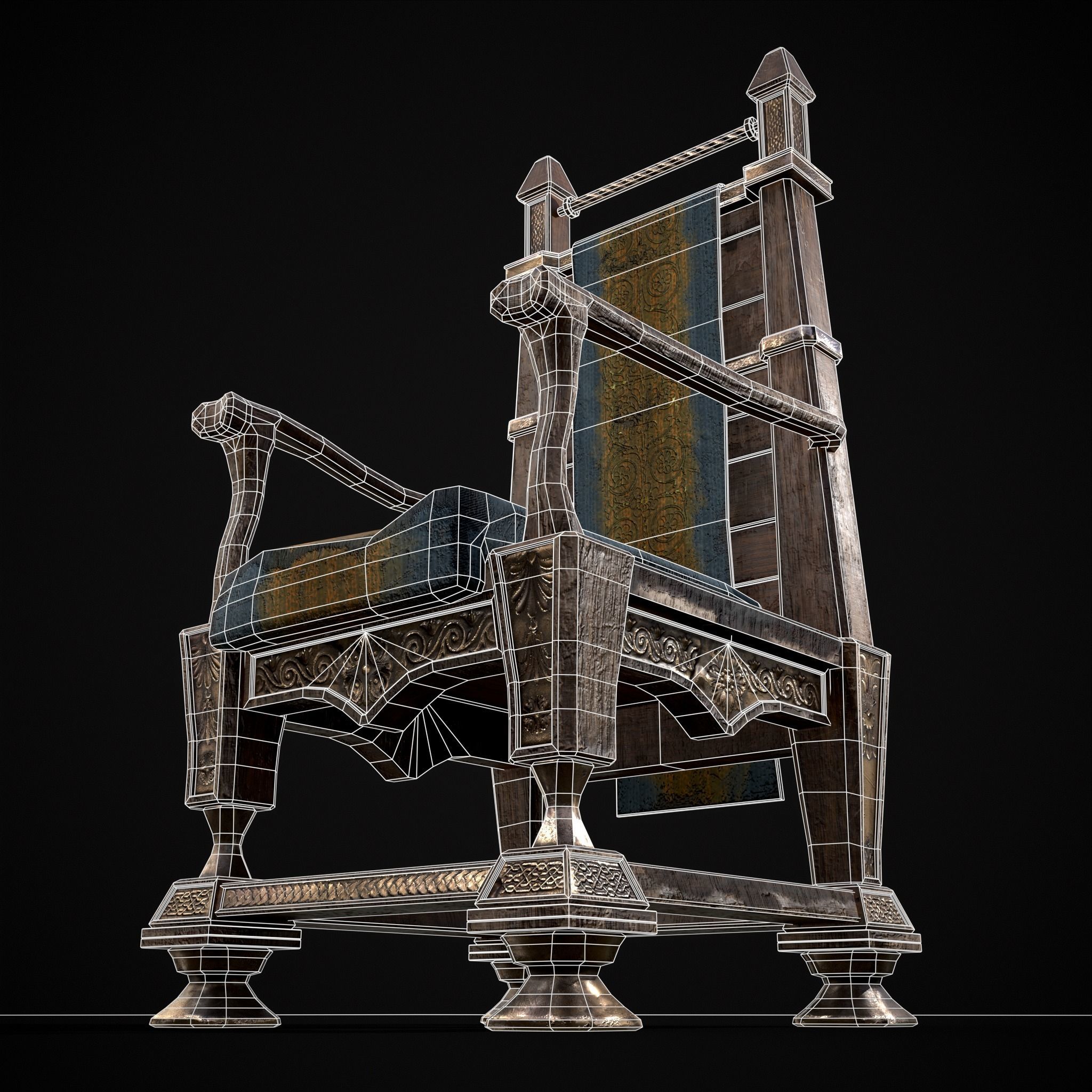 Regal Hardwood Chair Low-poly 3D model_16