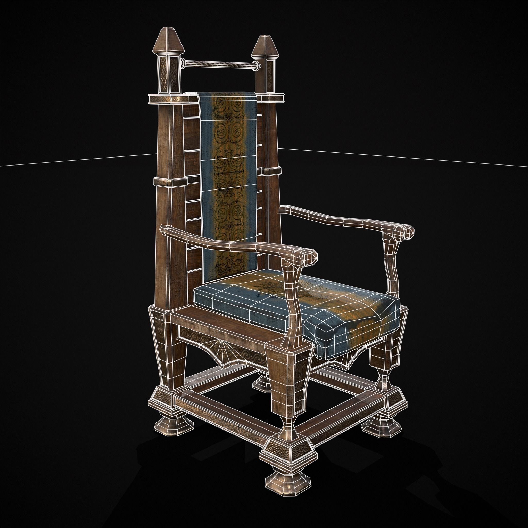 Regal Hardwood Chair Low-poly 3D model_8