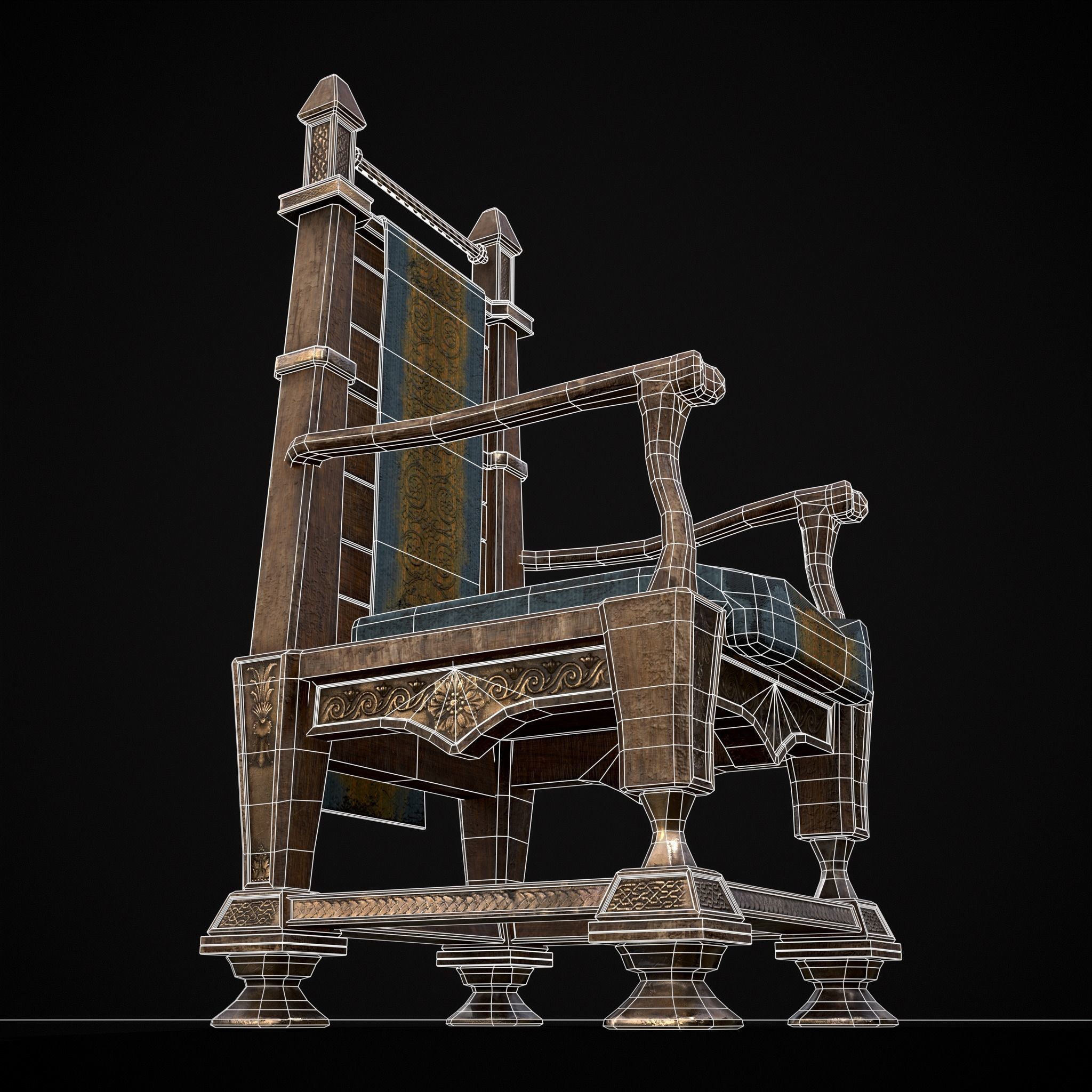 Regal Hardwood Chair Low-poly 3D model_18