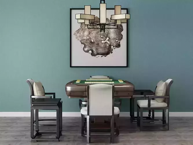 monomer Mahjong table decoration chairs 3D model