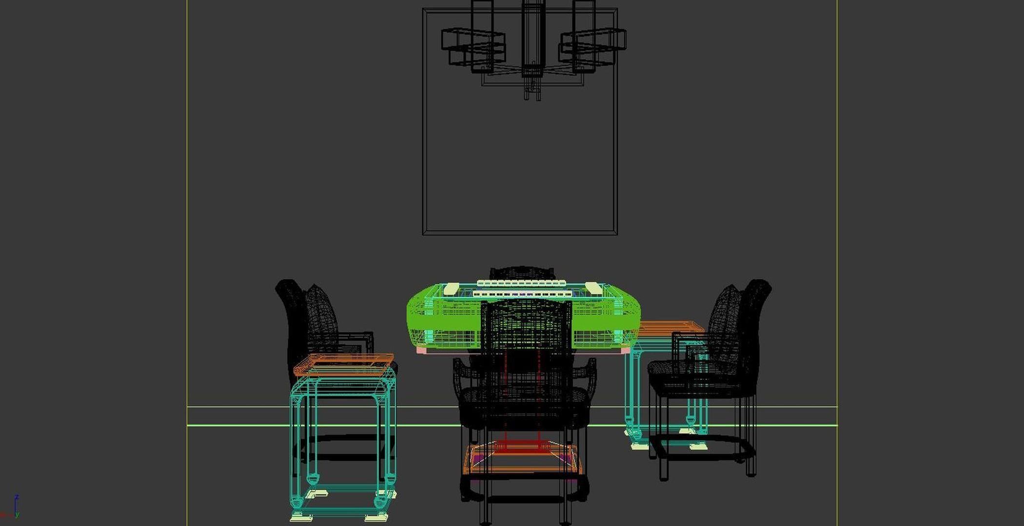 monomer Mahjong table decoration chairs 3D model_6