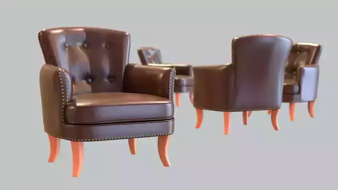 Vintage Chair Brown Leather Upholstery Coral Painted Wood Legs