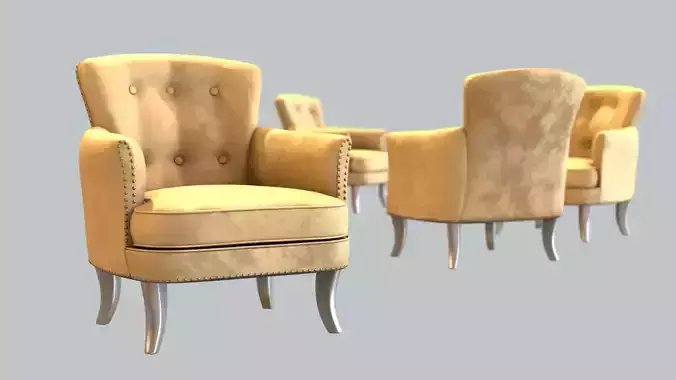 Vintage Chair Gold Velvet Upholstery Nickel Legs