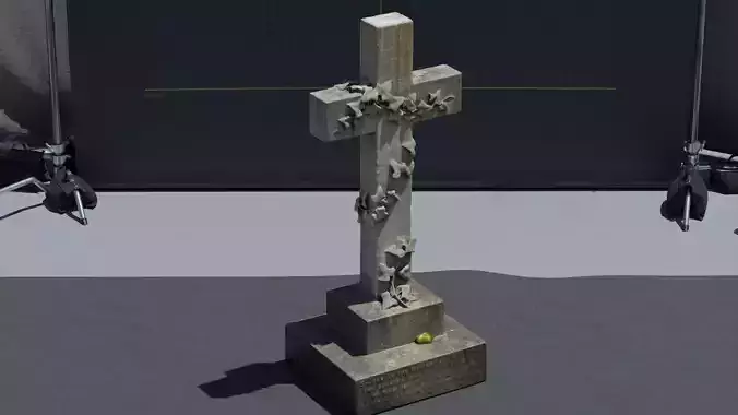 Photogrammetry Model of Grave Stone Cross Ivy Decoration