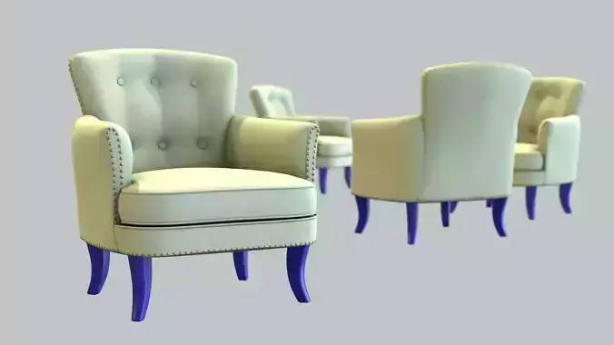 Vintage Chair Sage Green Cotton Painted NavyBlue Wood Legs