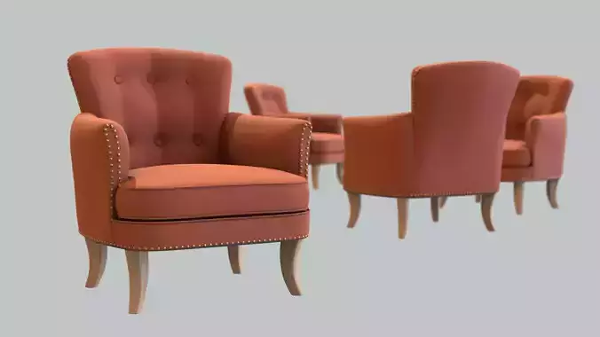 Vintage Chair Rust Linen Upholstery Natural Chestnut Legs