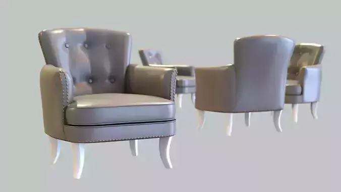 Vintage Chair Grey Leather Upholstery White Painted Legs