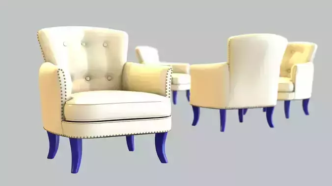 Vintage Chair Ivory Leather Upholstery NavyBlue Legs