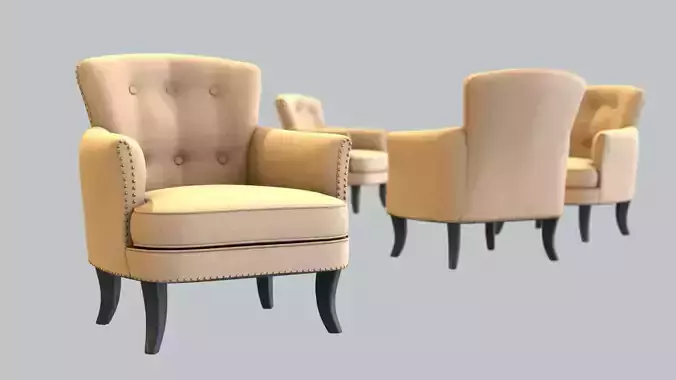 Vintage Chair Tan Linen Upholstery Wrought Iron Legs