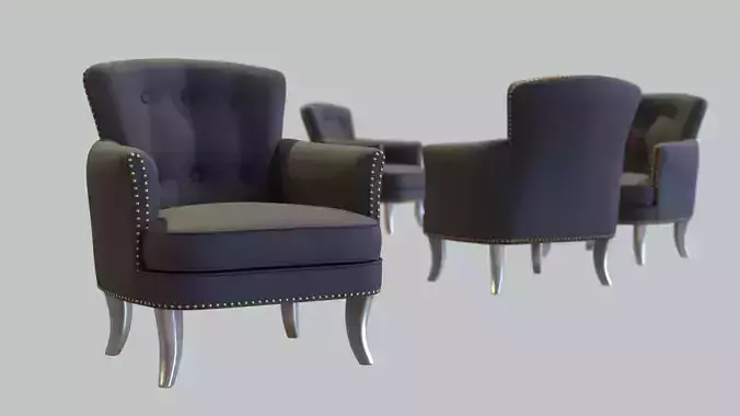 Vintage Chair  DarkBlue Wool Upholstery Stainless Steel Legs