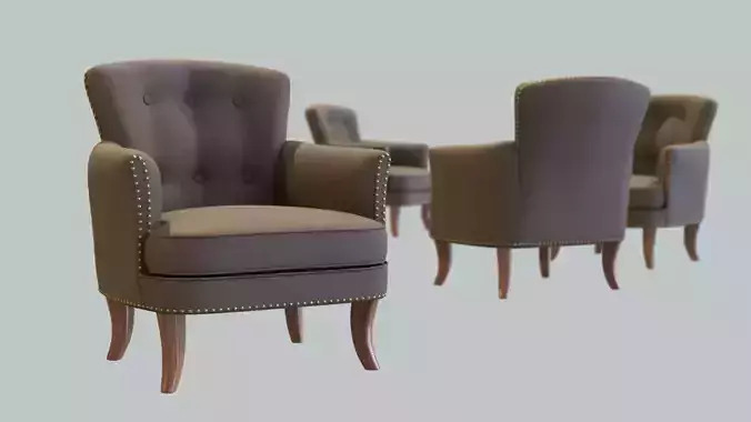 Vintage Chair Tan Linen Upholstery Sapele Natural Wood Legs