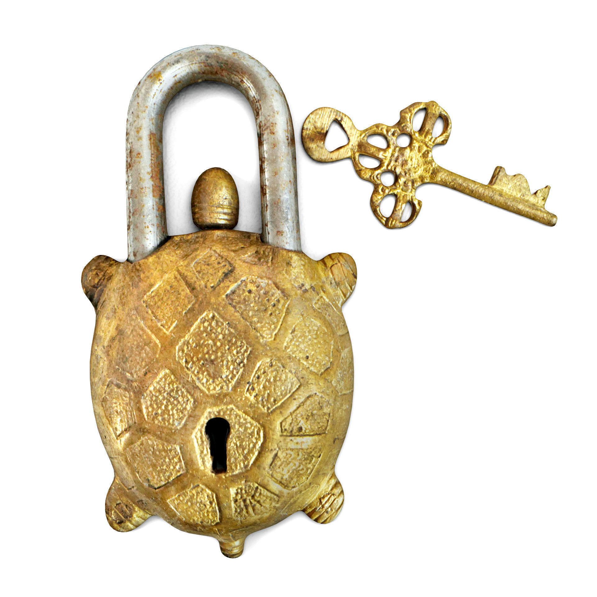 Vintage Brass India Turtle Lock 3D model_1