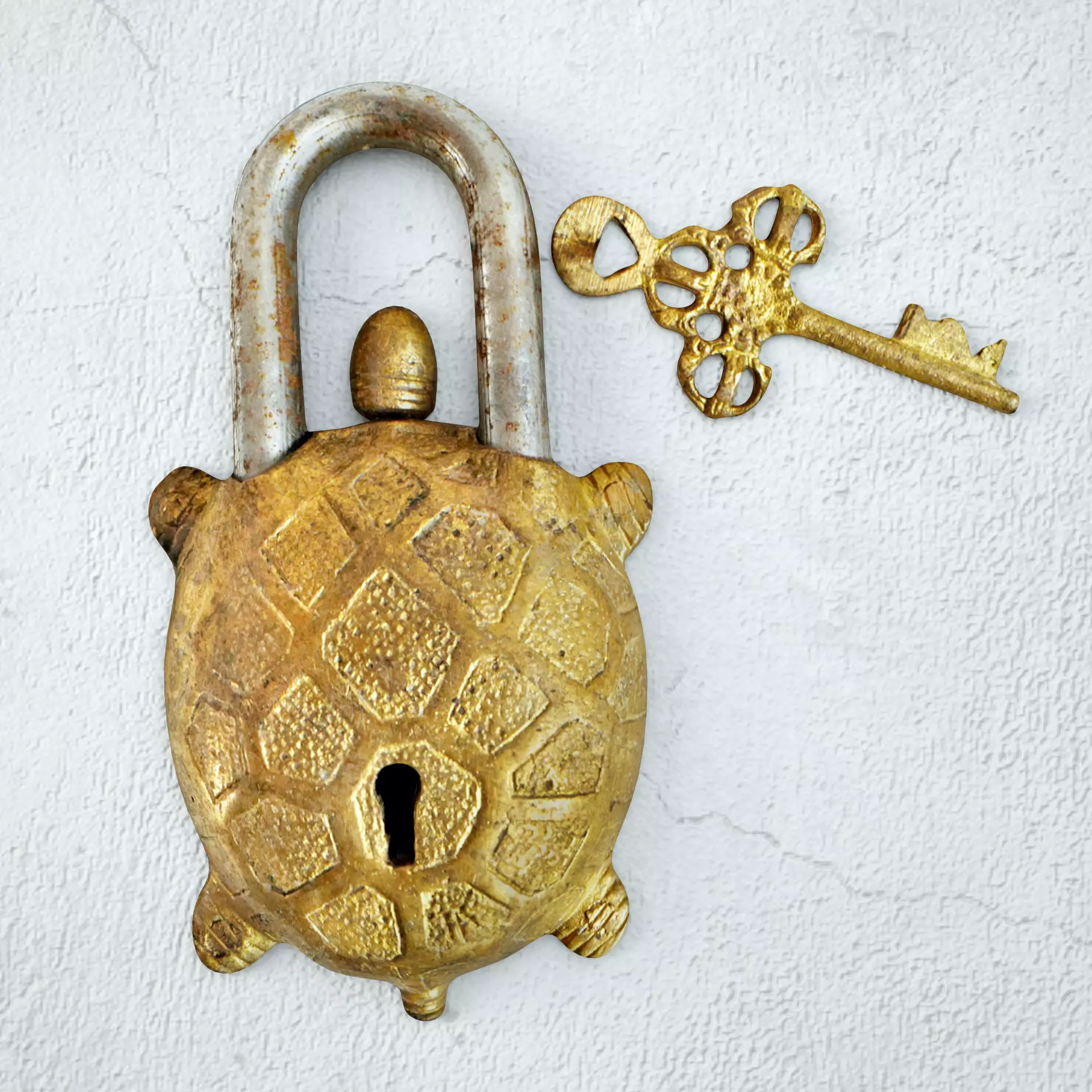 Vintage Brass India Turtle Lock 3D model_0