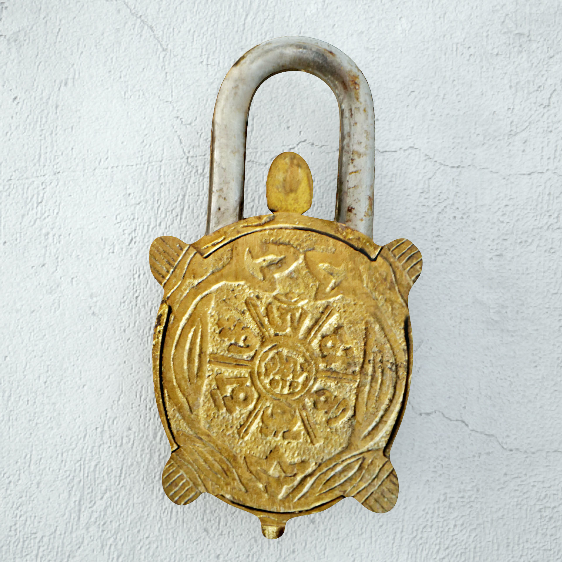 Vintage Brass India Turtle Lock 3D model_4