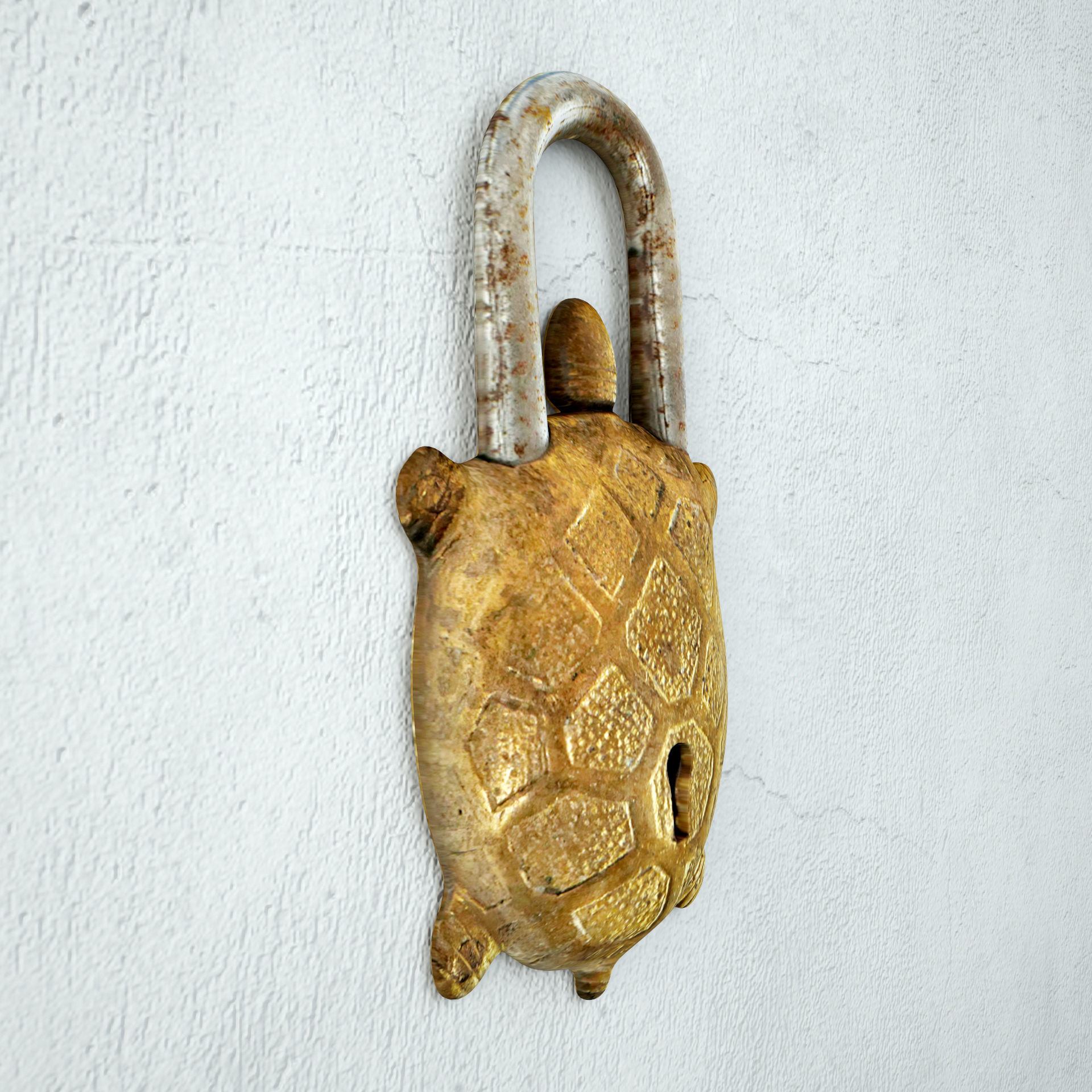Vintage Brass India Turtle Lock 3D model_5