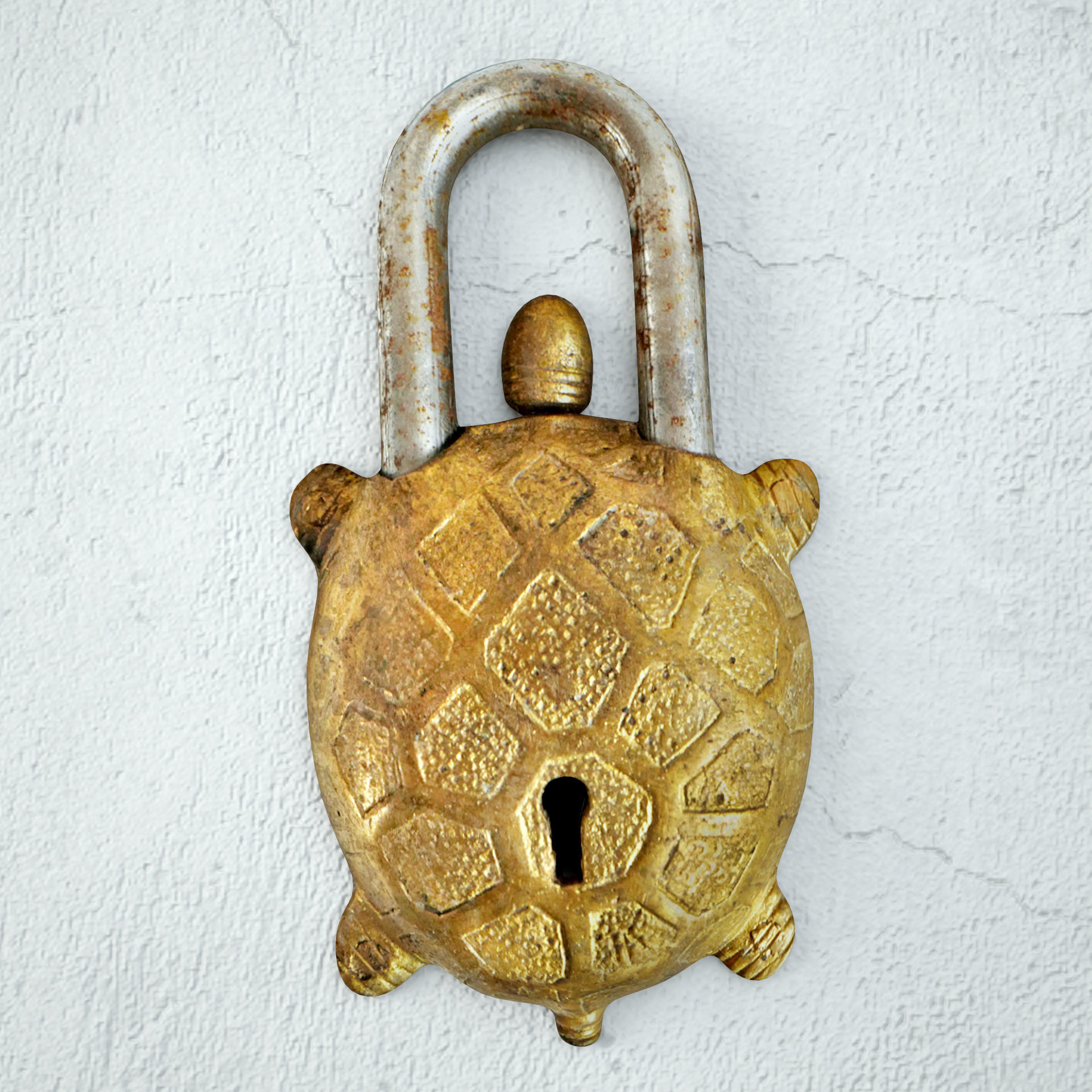 Vintage Brass India Turtle Lock 3D model_3