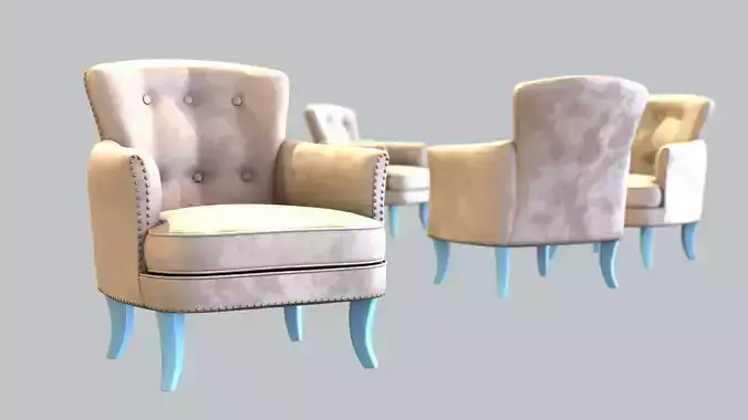 Vintage Chair Gold Velvet Upholstery LightBlue Legs