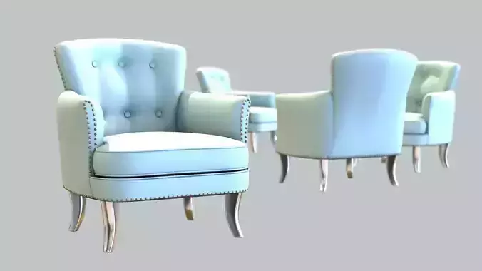 Vintage Chair SkyBLue Polyester Upholstery Silver Legs