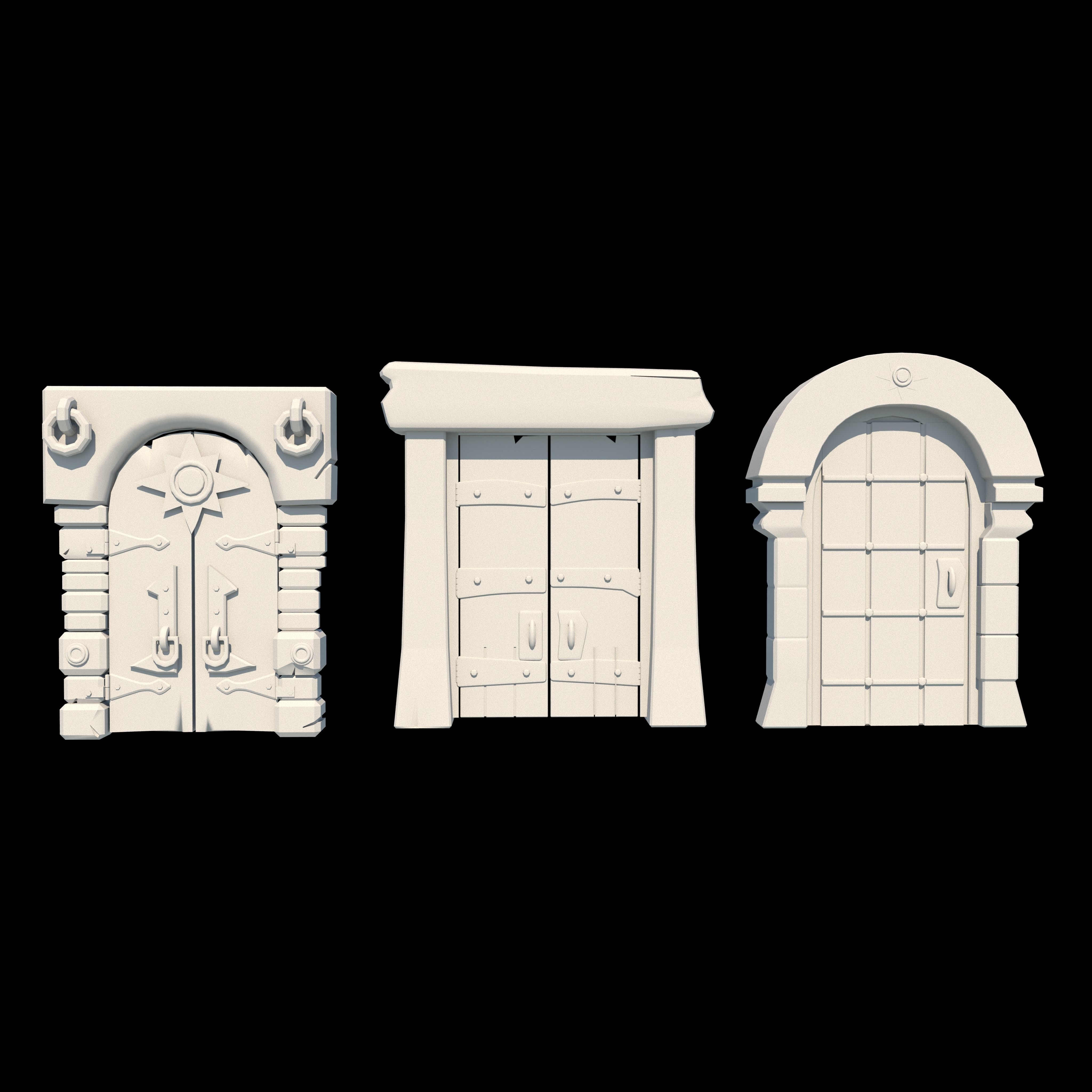 wooden doors Low-poly 3D model_5