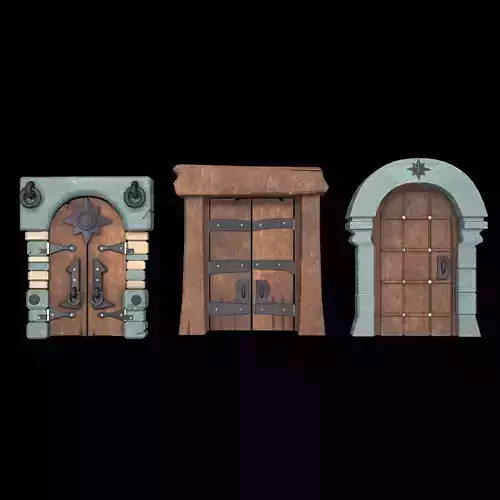 wooden doors Low-poly 3D model