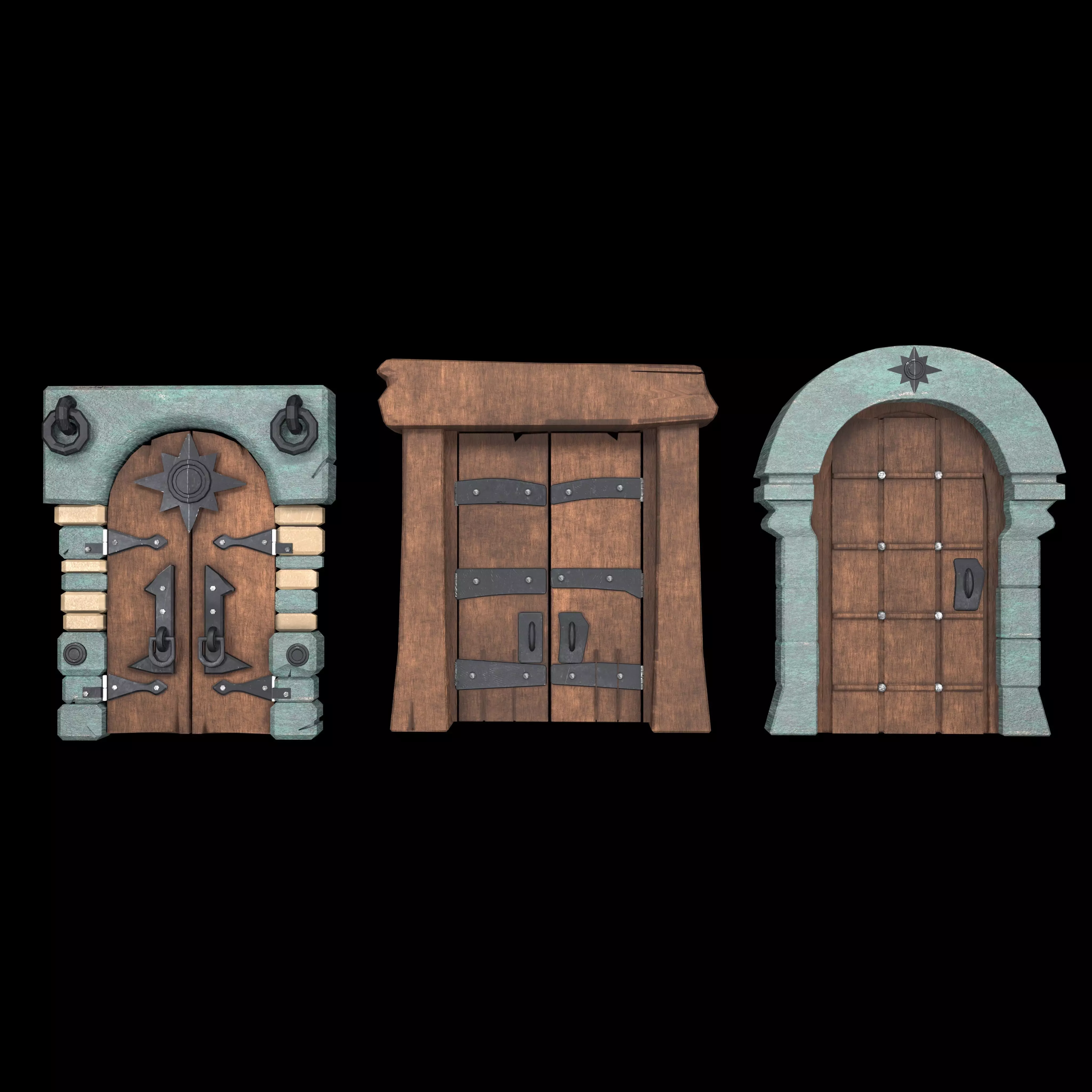 wooden doors Low-poly 3D model_0