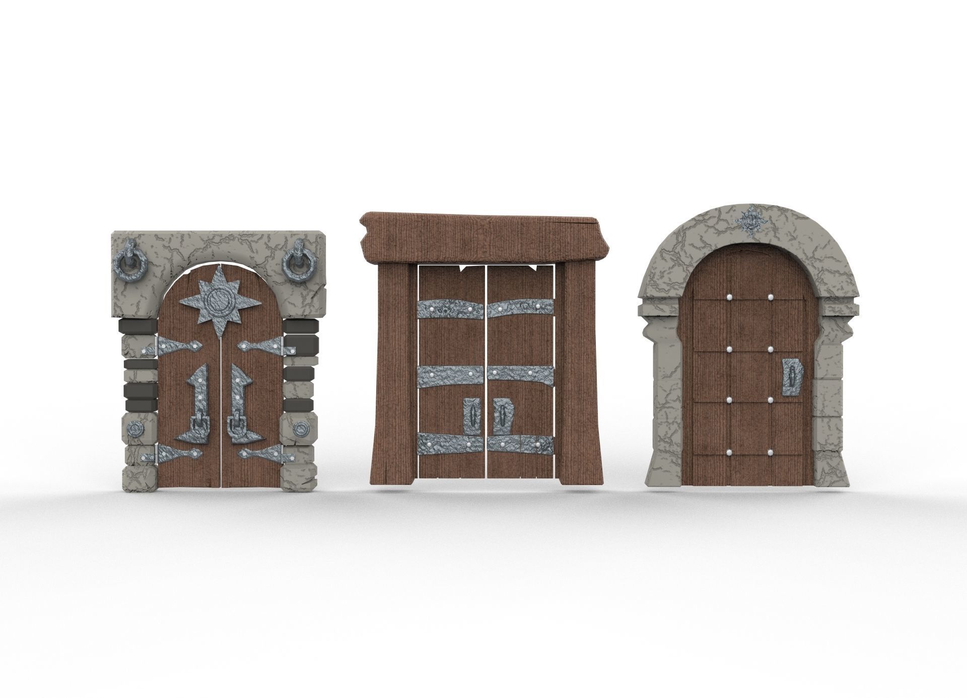 wooden doors Low-poly 3D model_3