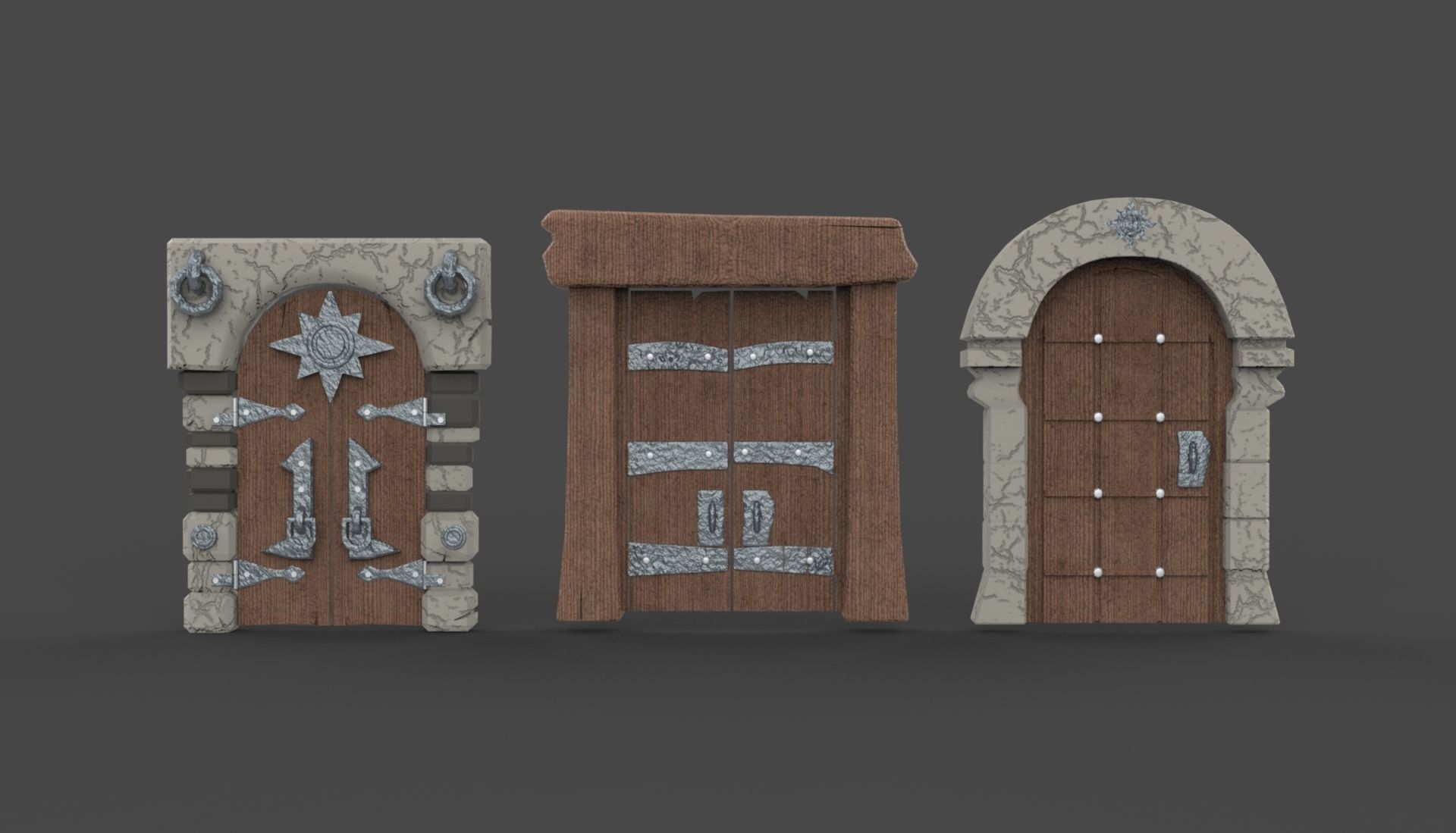 wooden doors Low-poly 3D model_2
